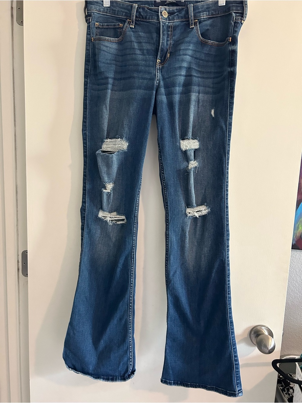 Hollister Dark Blue Distressed Flare Jeans